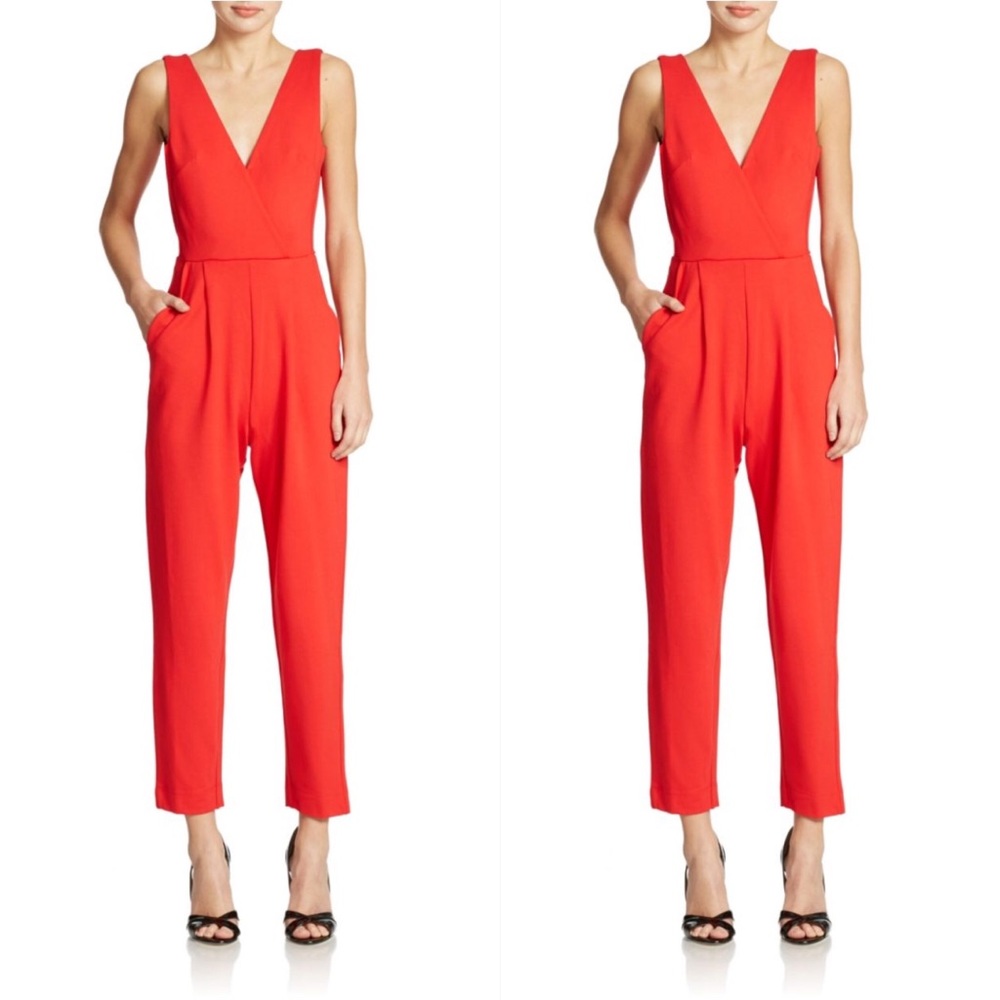 Red V-Neck Jumpsuit